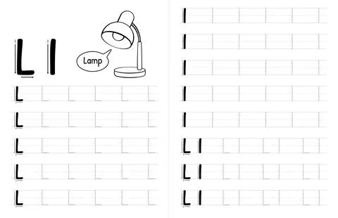 ABC Alphabets Tracing Book Interior For Kids. Children Writing Worksheet With Stock Illustration