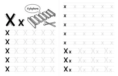 ABC Alphabets Tracing Book Interior For Kids. Children Writing Worksheet With Stock Illustration