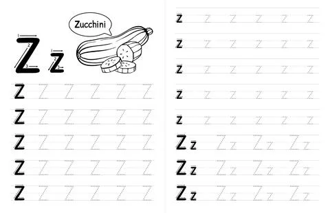 ABC Alphabets Tracing Book Interior For Kids. Children Writing Worksheet With Stock Illustration