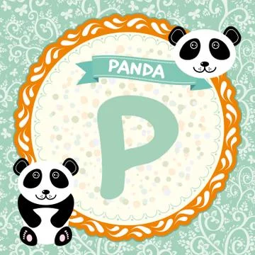 ABC animals P is panda. Childrens english alphabet. Stock Illustration
