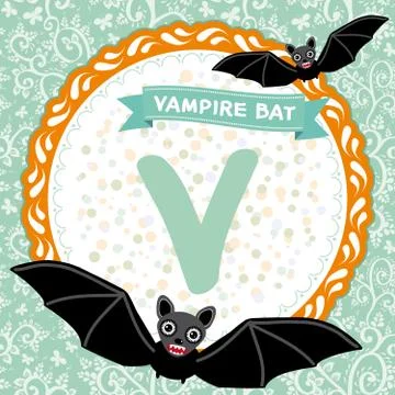 ABC animals V is vampire bat. Childrens english alphabet. Stock Illustration