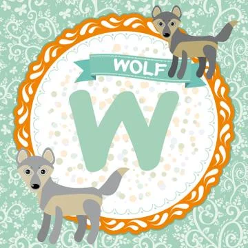 ABC animals W is wolf. Childrens english alphabet. Vector Stock Illustration