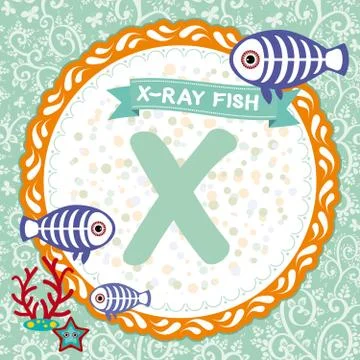 ABC animals X is X-ray fish. Childrens english alphabet. Vector Stock Illustration