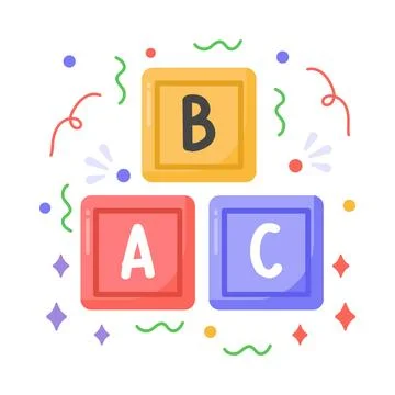 Abc block vector sticker, education modern simple flat design isolated on whi Stock Illustration