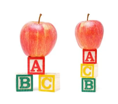 ABC Blocks and Red Apple isolated Stock Photos