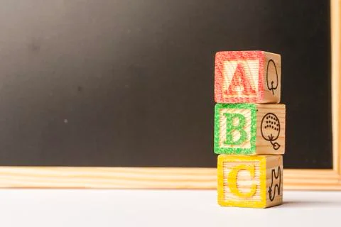 ABC blocks arranged in stack Stock Photos