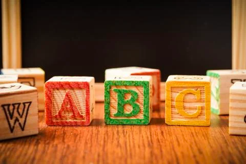 ABC blocks arranged in stack Stock Photos