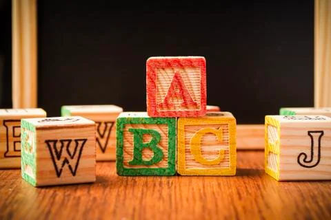 ABC blocks arranged in stack Stock Photos