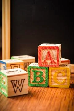 ABC blocks arranged in stack Stock Photos
