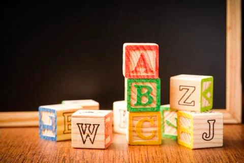 ABC blocks arranged in stack Stock Photos