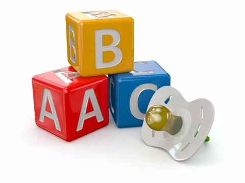 Abc blocks cube and baby's dummy. 3d Stock Illustration