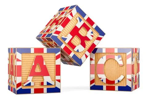 ABC cubes with British flag. 3D rendering ABC cubes with British flag. 3D ... Fotos Stock