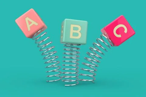 ABC Cubes Jumping with Spring. 3d Rendering Stock Illustration