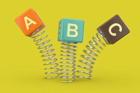 ABC Cubes Jumping with Spring. 3d Rendering Stock Illustration