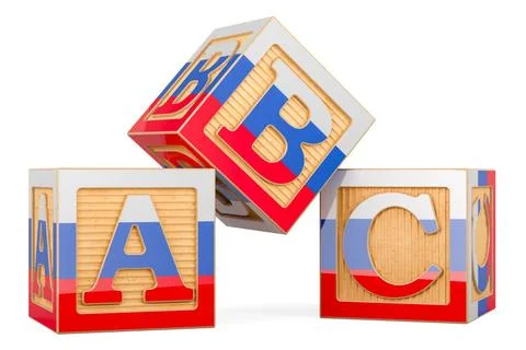 ABC cubes with the Russian flag. 3D rendering ABC cubes with the Russian f... Fotos Stock