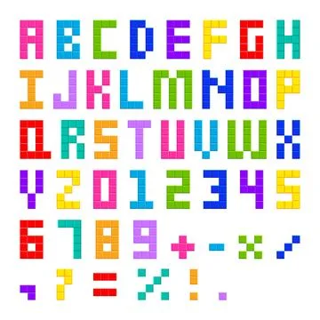 ABC digital type colorful, blocks geometric pixel font, brick alphabet for .. Stock Illustration