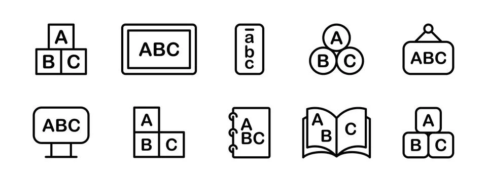 ABC icon set. Alphabet cubes symbol. ABC blocks vector illustration. Primar.. Stock Illustration