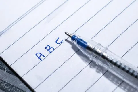 Abc lette hand writeng and pen Foto stock