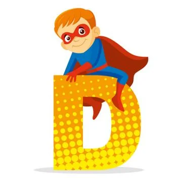 ABC Letter D Superhero Boy Cartoon character Vector illustration Stock Illustration