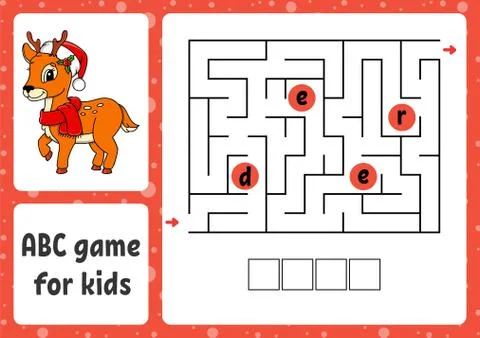 ABC maze for kids. Rectangle labyrinth. Christmas theme. Activity worksheet.  스톡 일러스트