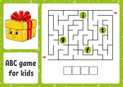 ABC maze for kids. Rectangle labyrinth. Christmas theme. Activity worksheet.  Stock Illustration