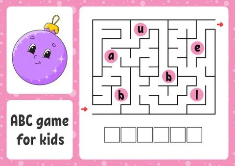 ABC maze for kids. Rectangle labyrinth. Christmas theme. Activity worksheet.  Stock Illustration