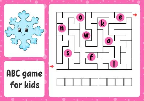ABC maze for kids. Rectangle labyrinth. Christmas theme. Activity worksheet.  Stock Illustration
