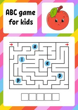 ABC maze for kids. Rectangle labyrinth. Activity worksheet. Puzzle for childr Stock Illustration