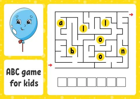 ABC maze for kids. Rectangle labyrinth. Activity worksheet. Puzzle for childr Stock Illustration