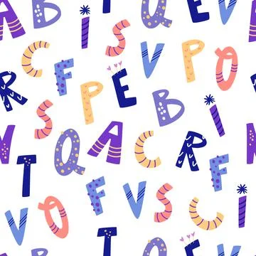 Abc seamless pattern. Cute birthday alphabet print. Concept of learning Engli 스톡 일러스트