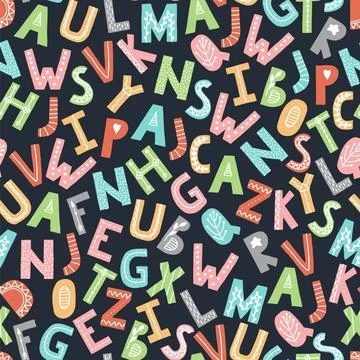 ABC seamless pattern. Scandinavian style alphabet. Vector cartoon hand drawn Stock Illustration