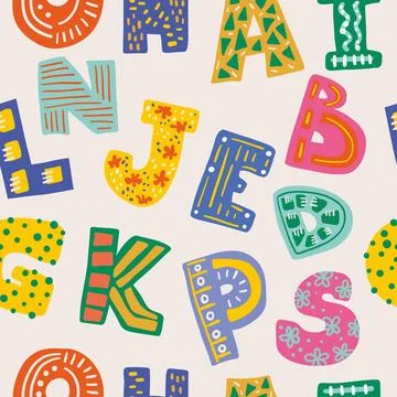 ABC seamless pattern. Scandinavian style alphabet. Vector cartoon hand drawn Stock Illustration