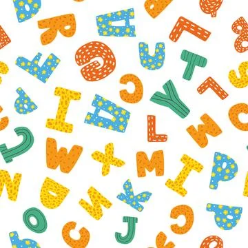 ABC seamless pattern. Scandinavian style alphabet. Vector cartoon hand drawn Illustrazione stock