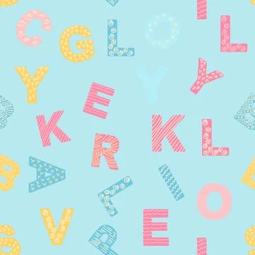 ABC seamless pattern in simple cartoon style. Cute alphabet print - hand dr.. Stock Illustration