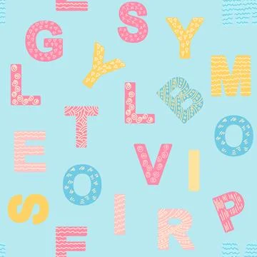ABC seamless pattern in simple cartoon style. Cute alphabet print - hand dr.. Stock Illustration