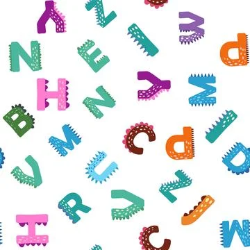 ABC seamless pattern in simple cartoon style. Cute dinosaur alphabet print -  Illustrazione stock