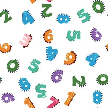 ABC seamless pattern in simple cartoon style. Cute dinosaur alphabet print -  Stock Illustration