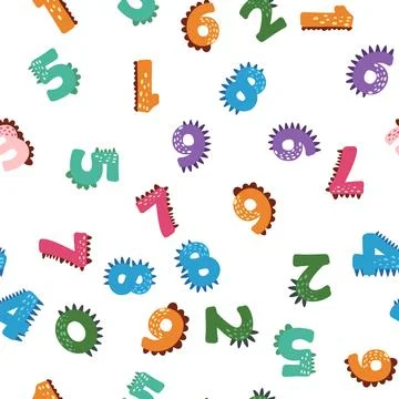 ABC seamless pattern in simple cartoon style. Cute dinosaur alphabet print -  스톡 일러스트