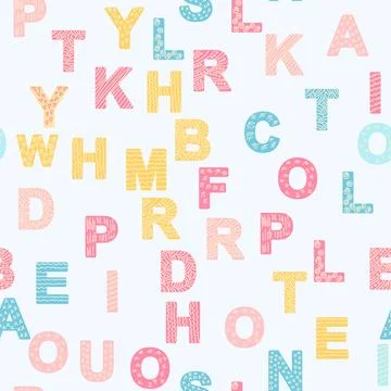 ABC seamless pattern in simple cartoon style. Cute alphabet print - hand draw Illustrazione stock
