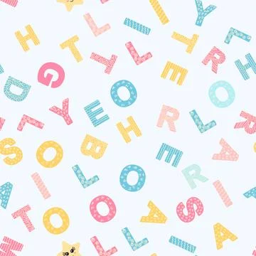 ABC seamless pattern in simple cartoon style. Cute alphabet print - hand draw Stock Illustration