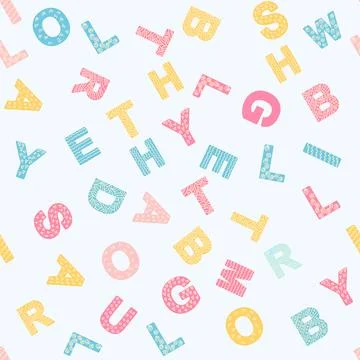 ABC seamless pattern in simple cartoon style. Cute alphabet print - hand draw Stock Illustration