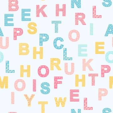ABC seamless pattern in simple cartoon style. Cute alphabet print - hand draw Stock Illustration