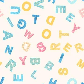 ABC seamless pattern in simple cartoon style. Cute alphabet print - hand draw Stock Illustration