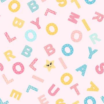 ABC seamless pattern in simple cartoon style. Cute alphabet print - hand draw Illustrazione stock