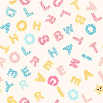 ABC seamless pattern in simple cartoon style. Cute alphabet print - hand draw Stock Illustration
