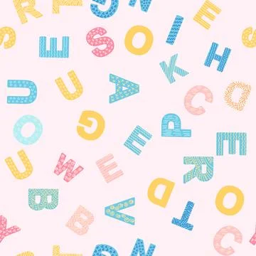 ABC seamless pattern in simple cartoon style. Cute alphabet print - hand draw Stock Illustration