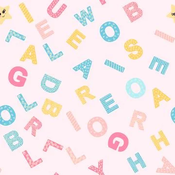 ABC seamless pattern in simple cartoon style. Cute alphabet print - hand draw Stock Illustration