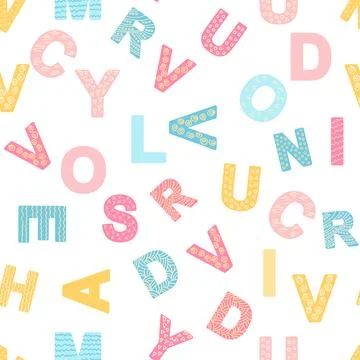 ABC seamless pattern in simple cartoon style. Cute alphabet print - hand draw Stock Illustration