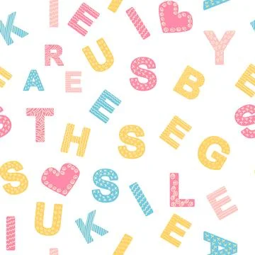 ABC seamless pattern in simple cartoon style. Cute alphabet print - hand draw Stock Illustration