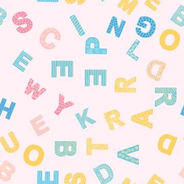 ABC seamless pattern in simple cartoon style. Cute alphabet print - hand draw Stock Illustration